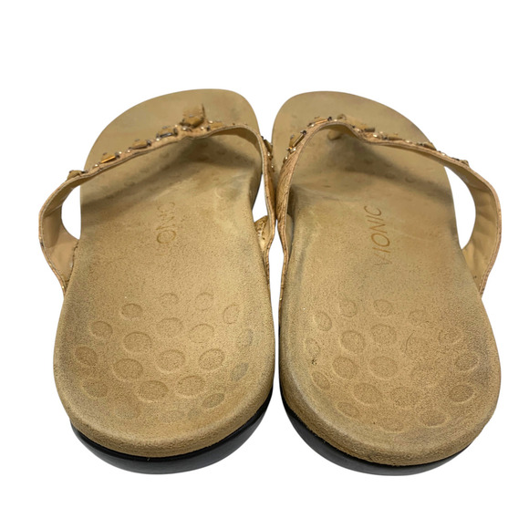 Vionic Floriana Sz 8 Cork Embellished Beaded Thong Flip Flops Comfort Sandals - Picture 6 of 7